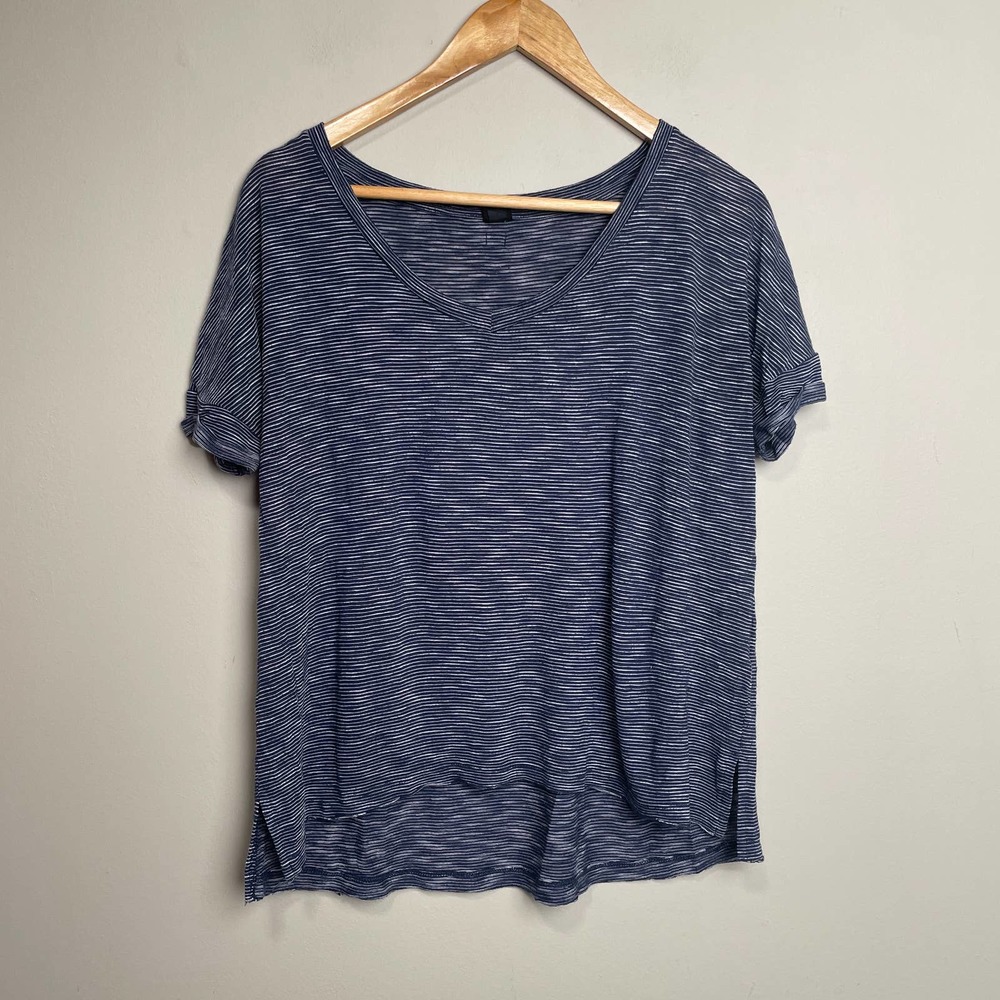 Volcom V-neck Slouchy Short Sleeve Striped Tee Blue White M-S